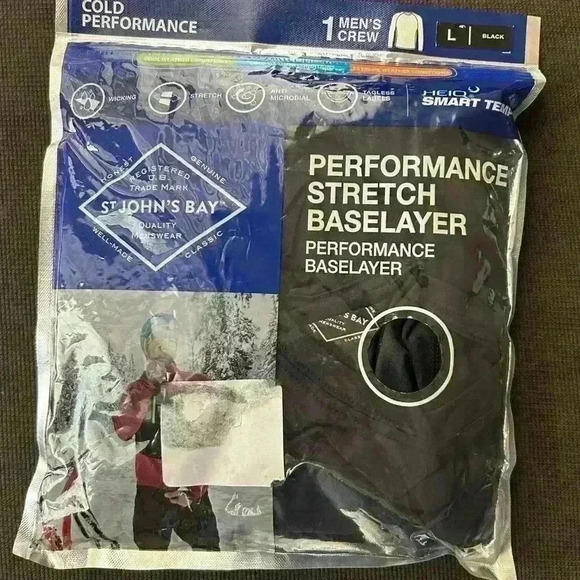 St John’s Bay Performance Stretch Baselayer Crew Shirt, black, Large - Picture 1 of 3